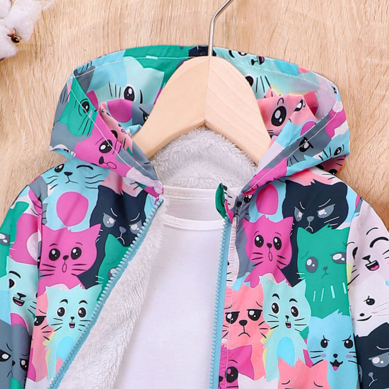18M-6Y Toddler Girls Hooded Cartoon Print Fleece Jacket  Girls Clothes   