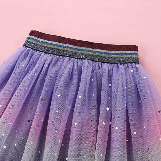 3-8Y Kids Girls Star And Moon Print Color Gradient Mesh Skirts  Kids Clothing   