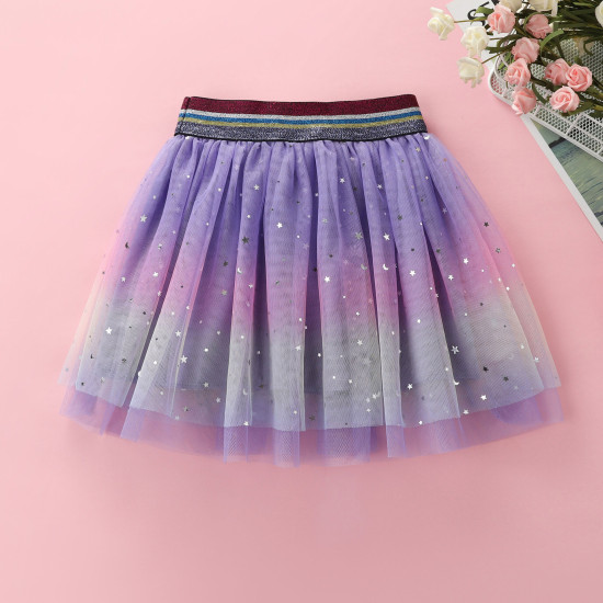 3-8Y Kids Girls Star And Moon Print Color Gradient Mesh Skirts  Kids Clothing   