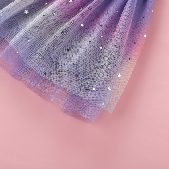 3-8Y Kids Girls Star And Moon Print Color Gradient Mesh Skirts  Kids Clothing   