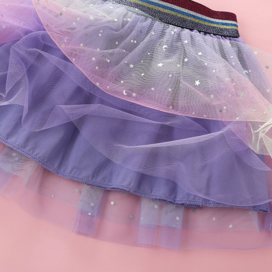 3-8Y Kids Girls Star And Moon Print Color Gradient Mesh Skirts  Kids Clothing   