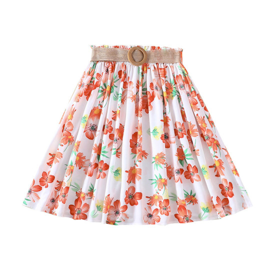 4-9Y Kids Girls Floral Print Skirts With Belt  Girls Clothes   