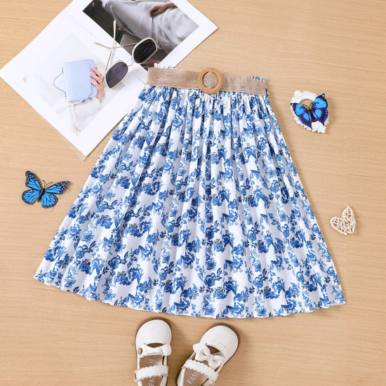4-9Y Kids Girls Floral Print Skirts With Belt  Girls Clothes   