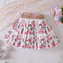 4-9Y Kids Girls Holiday Pastoral Floral Pleated Skirts  Kids Clothes   
