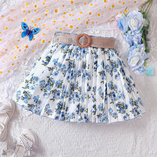 4-9Y Kids Girls Holiday Pastoral Floral Pleated Skirts  Kids Clothes   