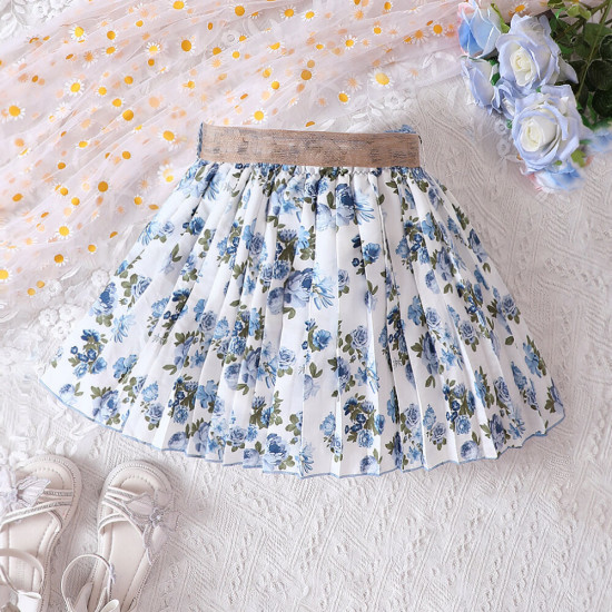 4-9Y Kids Girls Holiday Pastoral Floral Pleated Skirts  Kids Clothes   