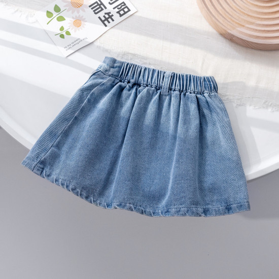 12M-6Y Toddler Girls Button Denim Pleated Skirts  Girls Fashion Clothes   