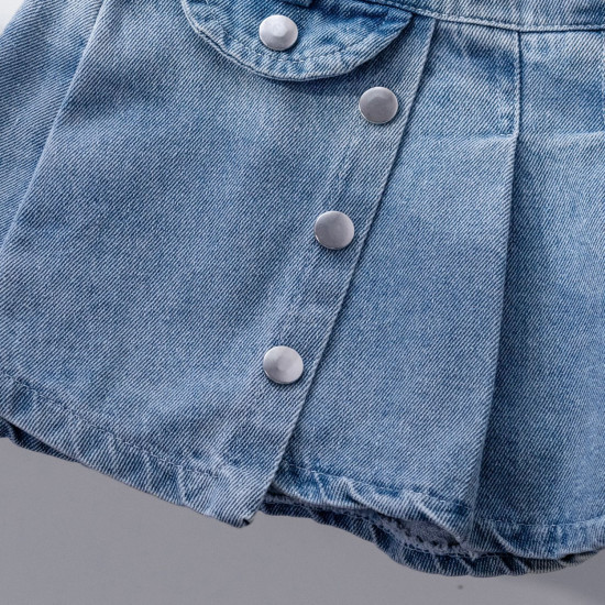 12M-6Y Toddler Girls Button Denim Pleated Skirts  Girls Fashion Clothes   