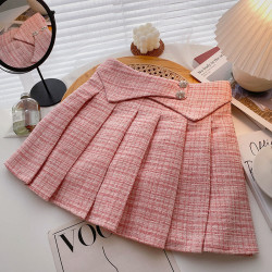 4-12Y Kids Girls High-Waisted Tweed A-Line Plaid Pleated Skirt  Clothing Kidswear   