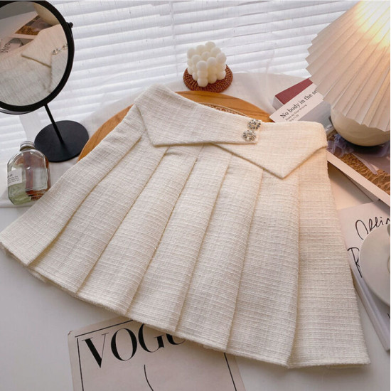 4-12Y Kids Girls High-Waisted Tweed A-Line Plaid Pleated Skirt  Clothing Kidswear   