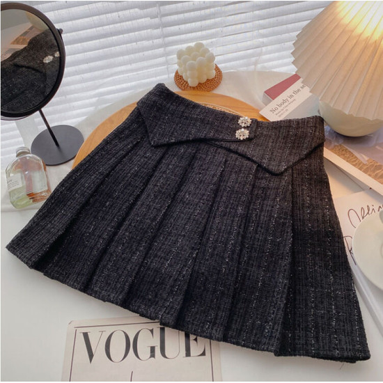 4-12Y Kids Girls High-Waisted Tweed A-Line Plaid Pleated Skirt  Clothing Kidswear   
