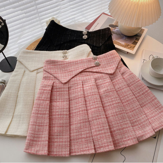 4-12Y Kids Girls High-Waisted Tweed A-Line Plaid Pleated Skirt  Clothing Kidswear   