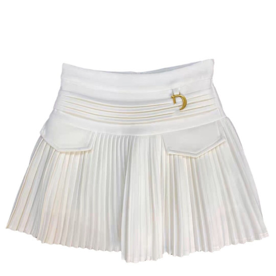 4-12Y Kids Girls Velvet Pleated Skirt With Letter Metal Buckle  Clothing Kidswear   