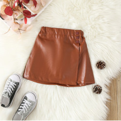 18M-6Y Toddler Girls Solid Brown Leather Skirt  Girls Clothes   