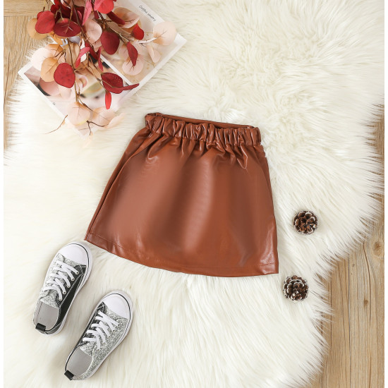 18M-6Y Toddler Girls Solid Brown Leather Skirt  Girls Clothes   