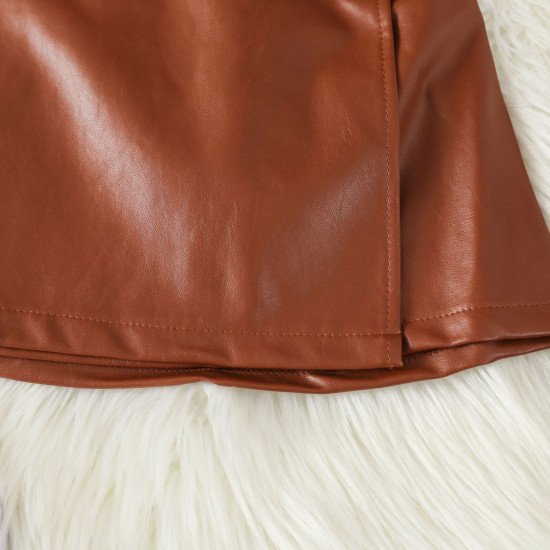 18M-6Y Toddler Girls Solid Brown Leather Skirt  Girls Clothes   