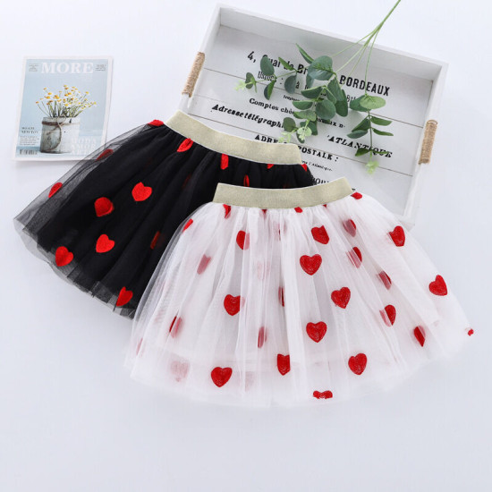 3-14Y Kids Girls Embroidered Floral Love Heart Mesh Skirts  Kids Boutique Clothing   