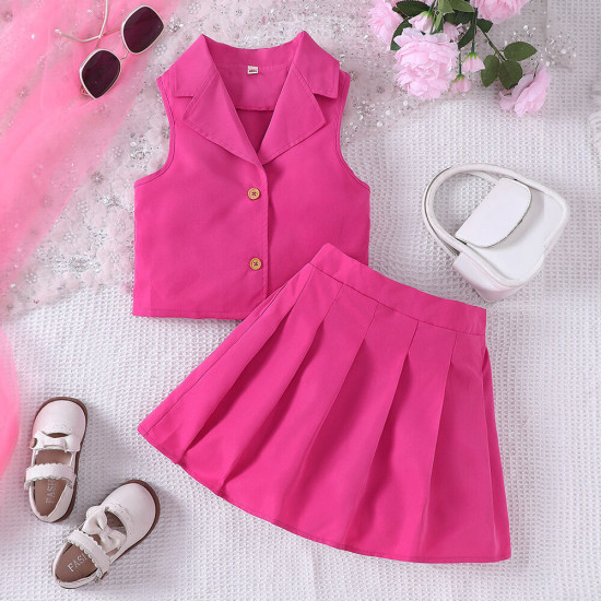 4-9Y Kids Girls Sets Rose Sleeveless Blazer Pleated Skirts  Girls Clothes   