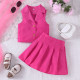 4-9Y Kids Girls Sets Rose Sleeveless Blazer Pleated Skirts  Girls Clothes   