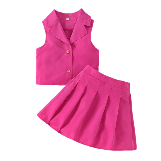 4-9Y Kids Girls Sets Rose Sleeveless Blazer Pleated Skirts  Girls Clothes   