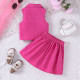 4-9Y Kids Girls Sets Rose Sleeveless Blazer Pleated Skirts  Girls Clothes   
