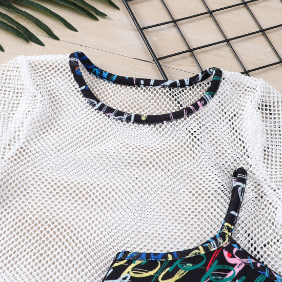 4-9Y Kids Girls Summer Mesh Cropped Tops Letter Print Sling Dresses Sets  Kids Clothes   