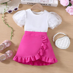 18M-6Y Toddler Girls Sets Puff Sleeve Tops & Ruffled Skirts  Girls Clothes   