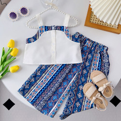 2-7Y Toddler Girls Ethnic Sets Geometric Print Camisole And Wide Leg Pants  Girls Clothes   