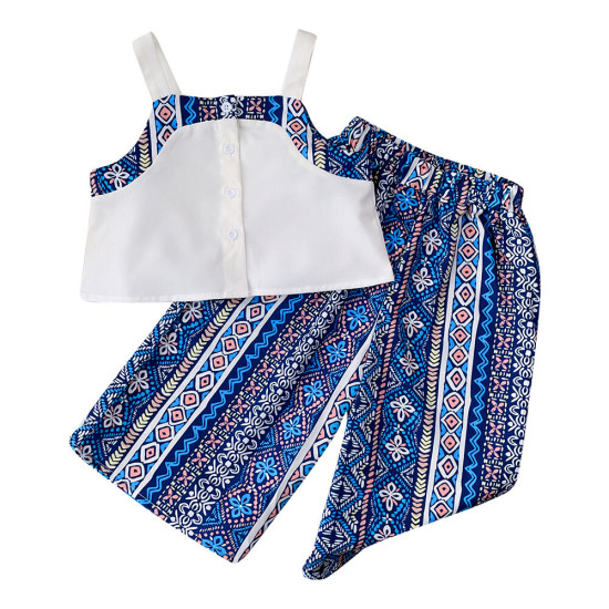 2-7Y Toddler Girls Ethnic Sets Geometric Print Camisole And Wide Leg Pants  Girls Clothes   