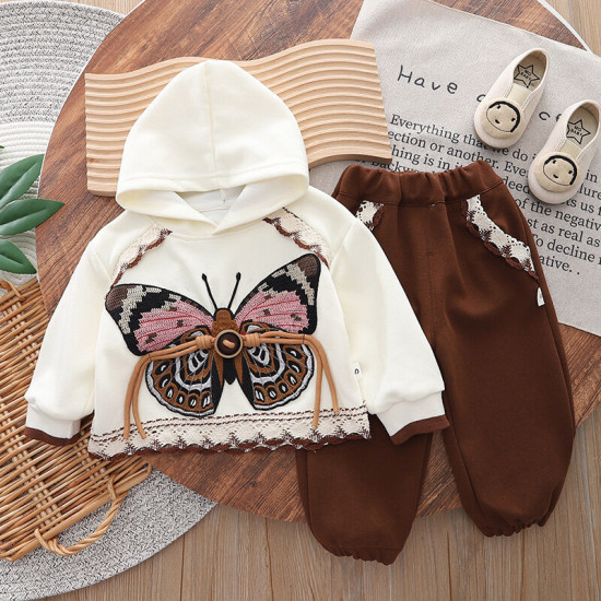 12M-5Y Toddler Girls Butterfly Hooded Sweatshirts Two-Piece Set  Girls Clothing   