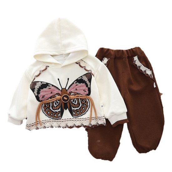 12M-5Y Toddler Girls Butterfly Hooded Sweatshirts Two-Piece Set  Girls Clothing   