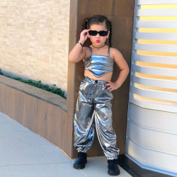 18M-7Y Toddler Girls Silver Glossy Sleeveless Camisole And Pants Two-Piece Set  Girls Clothes   