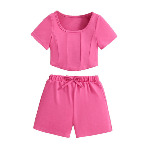 3-7Y Toddler Girls Sets Cropped Tops And Shorts Rose Sets  Girls Clothes   