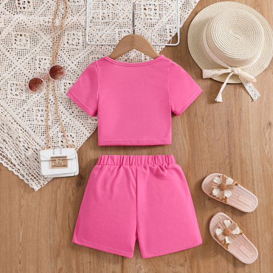 3-7Y Toddler Girls Sets Cropped Tops And Shorts Rose Sets  Girls Clothes   