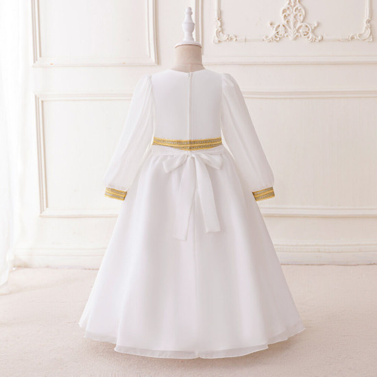 3-7Y Toddler Girls Muslim Robe V-Neck Lantern Sleeve Maxi Dresses  Girls Clothes   