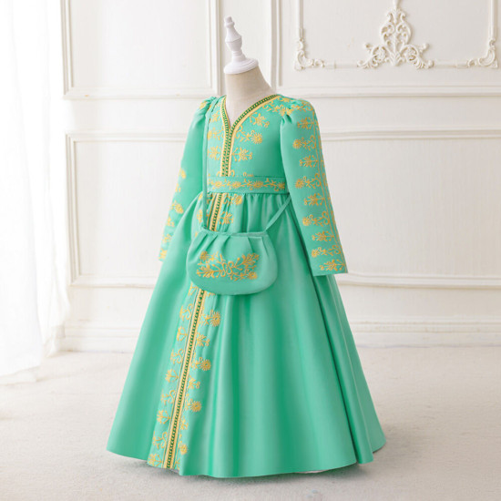 3-7Y Toddler Girls Muslim Robe V-Neck Embroidery Maxi Dresses  Girls Clothes   