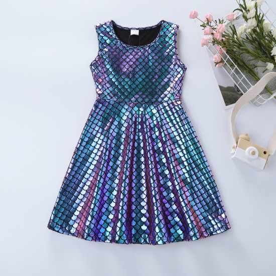 3-8Y Kids Girls Sleeveless Mermaid Scale Party Dresses  Kids Clothing   