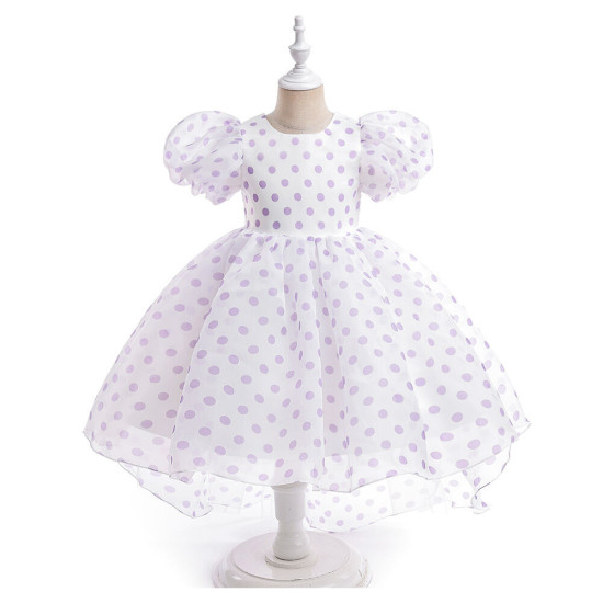3-7Y Kids Girls Mesh Polka Dot Princess Dress With Puff Sleeves Tail Dresses  Clothing Kidswear   