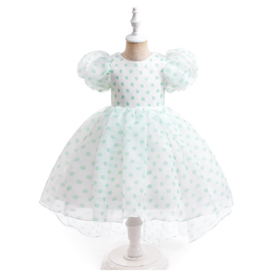 3-7Y Kids Girls Mesh Polka Dot Princess Dress With Puff Sleeves Tail Dresses  Clothing Kidswear   