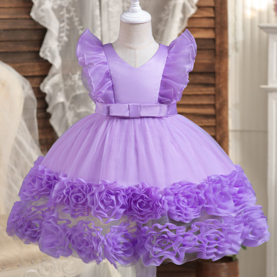 9M-5Y Evening Gown Mesh Princess Dresses For Girls Flutter Sleeve  Clothes   