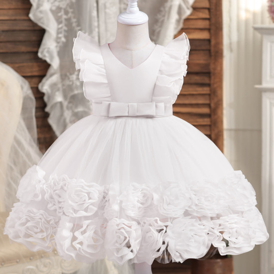 9M-5Y Evening Gown Mesh Princess Dresses For Girls Flutter Sleeve  Clothes   