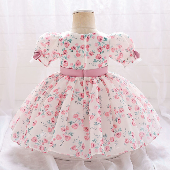 12M-3Y Toddler Girls Puff Sleeve Floral Princess Dresses  Girls Clothes   