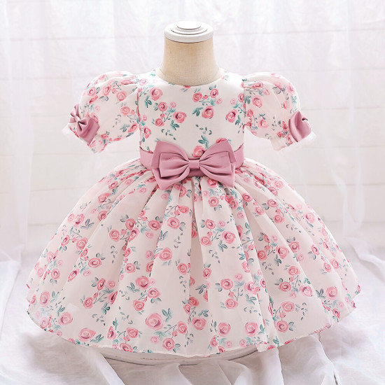 12M-3Y Toddler Girls Puff Sleeve Floral Princess Dresses  Girls Clothes   