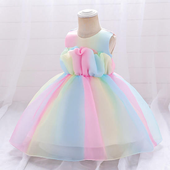 12M-3Y Toddler Girls Sleeveless Rainbow Mesh Princess Dresses  Girls Clothes   