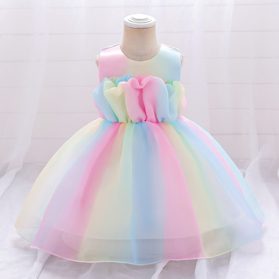 12M-3Y Toddler Girls Sleeveless Rainbow Mesh Princess Dresses  Girls Clothes   