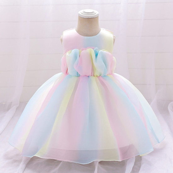 12M-3Y Toddler Girls Sleeveless Rainbow Mesh Princess Dresses  Girls Clothes   