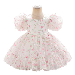 12M-3Y Toddler Girls Floral Puff Sleeves Princess Dresses  Girls Clothes   