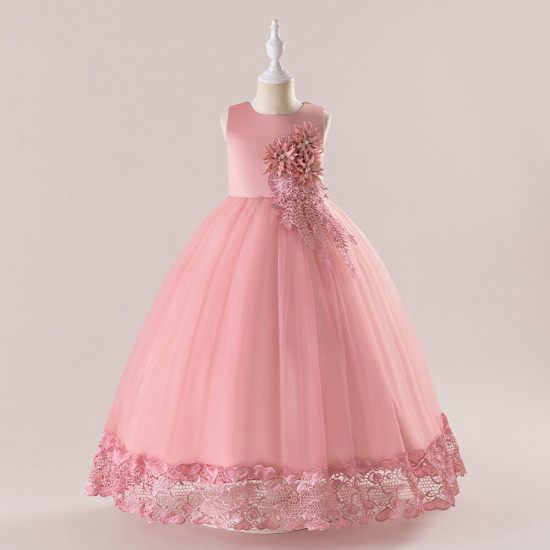 4-10Y Kids Girls Sleeveless AppliquÉ Mesh Princess Dresses  Clothing Kidswear   