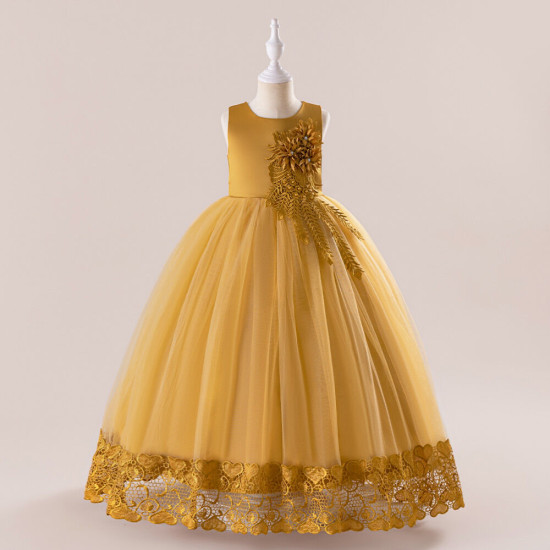 4-10Y Kids Girls Sleeveless AppliquÉ Mesh Princess Dresses  Clothing Kidswear   