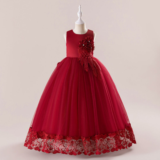 4-10Y Kids Girls Sleeveless AppliquÉ Mesh Princess Dresses  Clothing Kidswear   